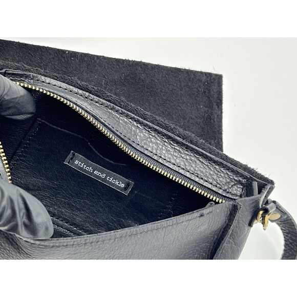 Stitch and Tickle Mini Messenger Crossbody Bag Leather Zip Concert Festival Blac - Picture 7 of 13